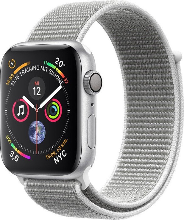 Apple Watch Series 4 (GPS) Aluminium 44mm silber mit Sport Loop muschelgrau