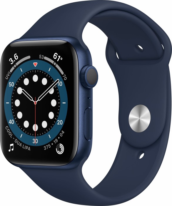 apple watch series 6 gps 44mm aluminium blau mit sportarmband dunkelmarine