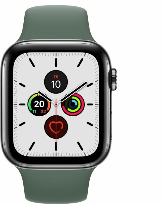 Apple Watch Series 5 (GPS + Cellular) 44mm Edelstahl space schwarz mit Sportarmband piniengrün
