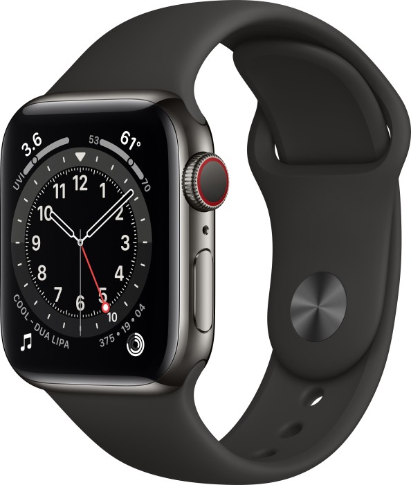 Apple Watch Series 6 (GPS + Cellular) 40mm Edelstahl graphit mit Sportarmband schwarz