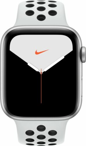Apple Watch Nike Series 5 (GPS + Cellular) 44mm Aluminium silber mit Sportarmband Pure Platinum/schwarz (MX3E2FD)