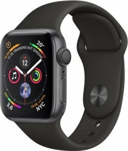 Apple Watch Series 4 (GPS) Aluminium 40mm grau mit Sportarmband schwarz (MU662FD/A)