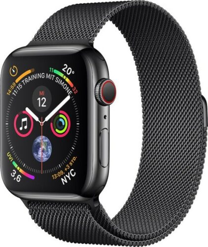 Apple Watch Series 4 (GPS + Cellular) Edelstahl 44mm schwarz mit Sportarmband schwarz (MTX22FD/A)