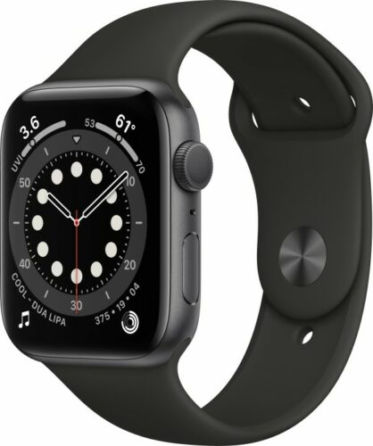 Apple Watch Series 6 (GPS) 44mm Aluminium space grau mit Sportarmband schwarz (M00H3FD)