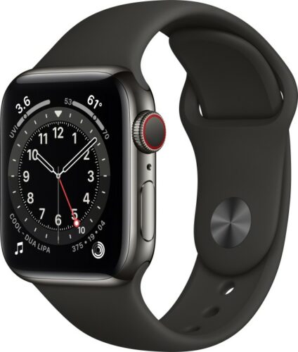 Apple Watch Series 6 (GPS + Cellular) 40mm Edelstahl graphit mit Sportarmband schwarz (M06X3FD)